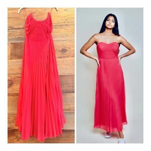 AMUR Strapless Pleated Crepe Red Midi Dress NWT